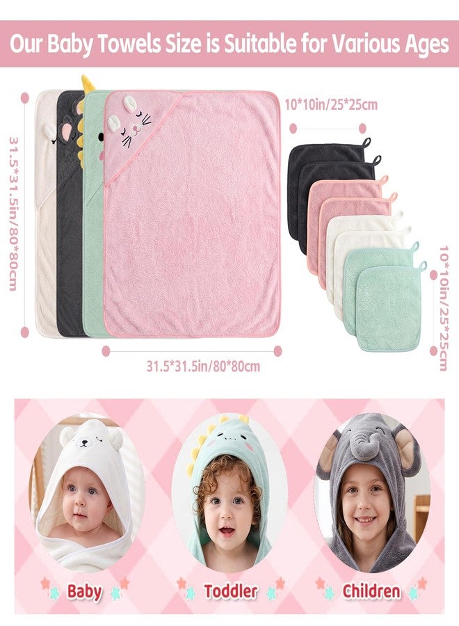 SEVDO 12-Piece Baby Towels Set - 4 Hooded Bath Towels + 8 Washcloths - Image 2