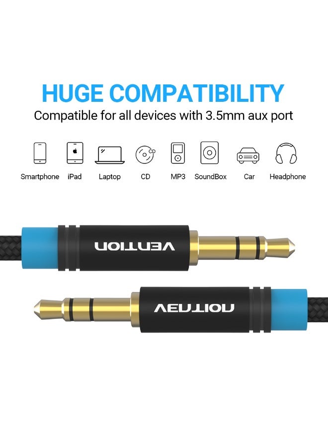 VENTION Cotton Braided 3.5mm Male to Male Audio Cable   Black Metal Type Model - Image 4