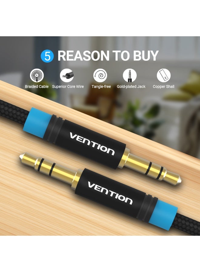 VENTION Cotton Braided 3.5mm Male to Male Audio Cable   Black Metal Type Model - Image 2