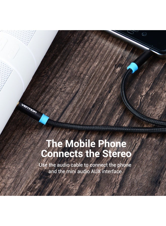 VENTION Cotton Braided 3.5mm Male to Male Audio Cable   Black Metal Type Model - Image 5