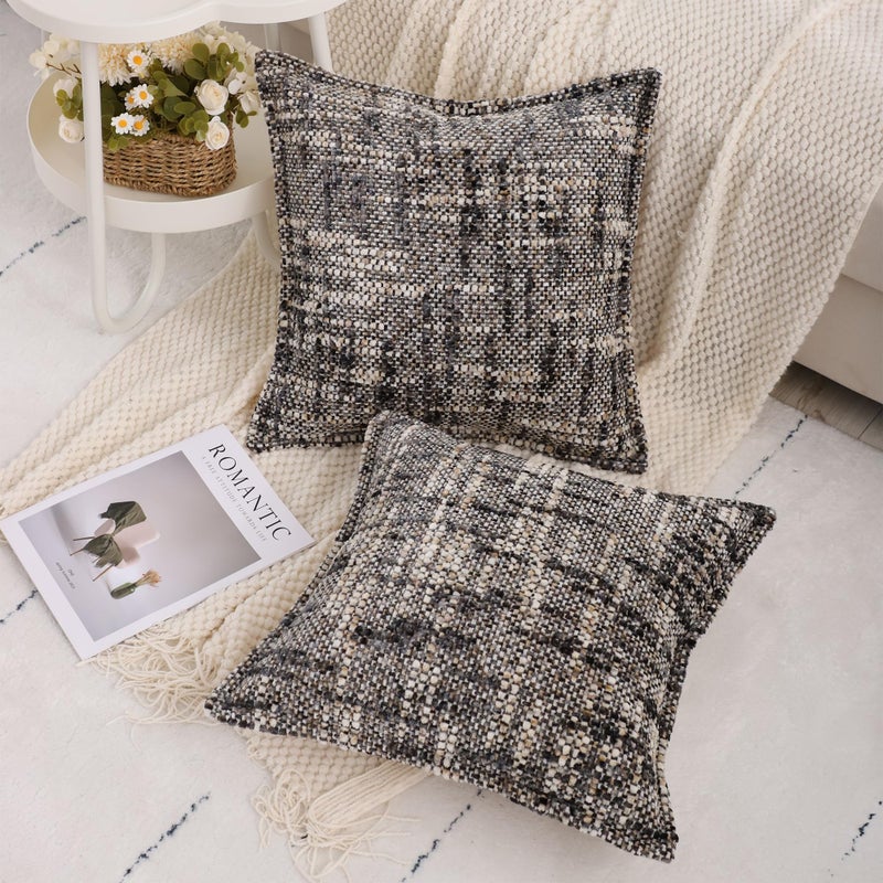 LUOYEHK Boho Throw Pillow Covers 18x18 Set of 2 Farmhouse Pillow Covers Broadside Decorative Textured Throw Pillows for Couch Sofa Bed Living Room,Black - Image 2