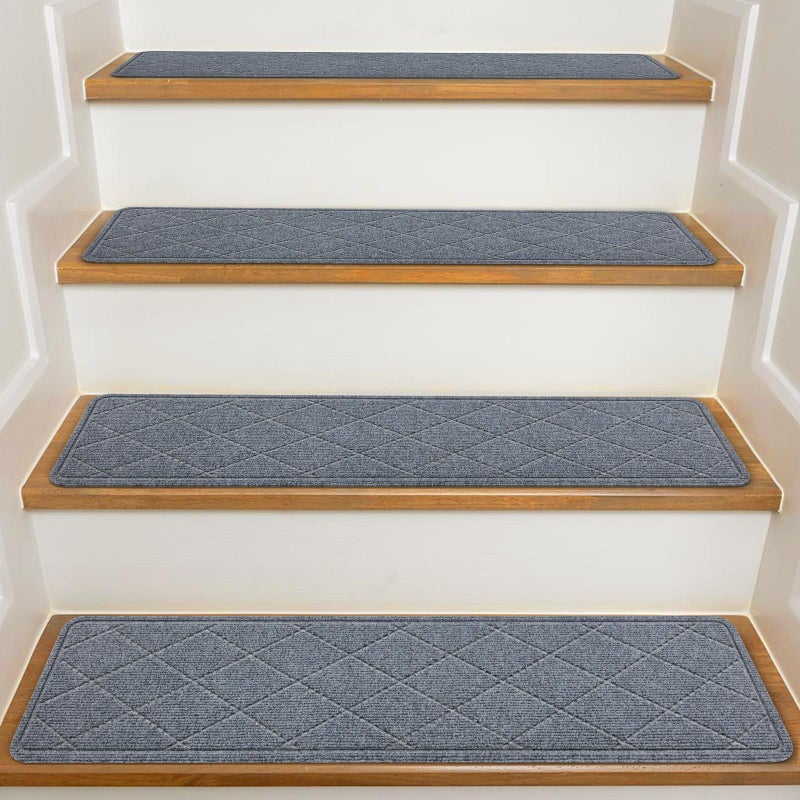 KOOTETA Stair Treads for Wooden Steps Indoor, 15 Pack 8" X 30" Non Slip Carpet Stair Treads with Reusable Adhesive for Kids Elders and Dogs, Surface Polyester TPR Backing Stair Runner Rugs, Dark Grey - Image 1