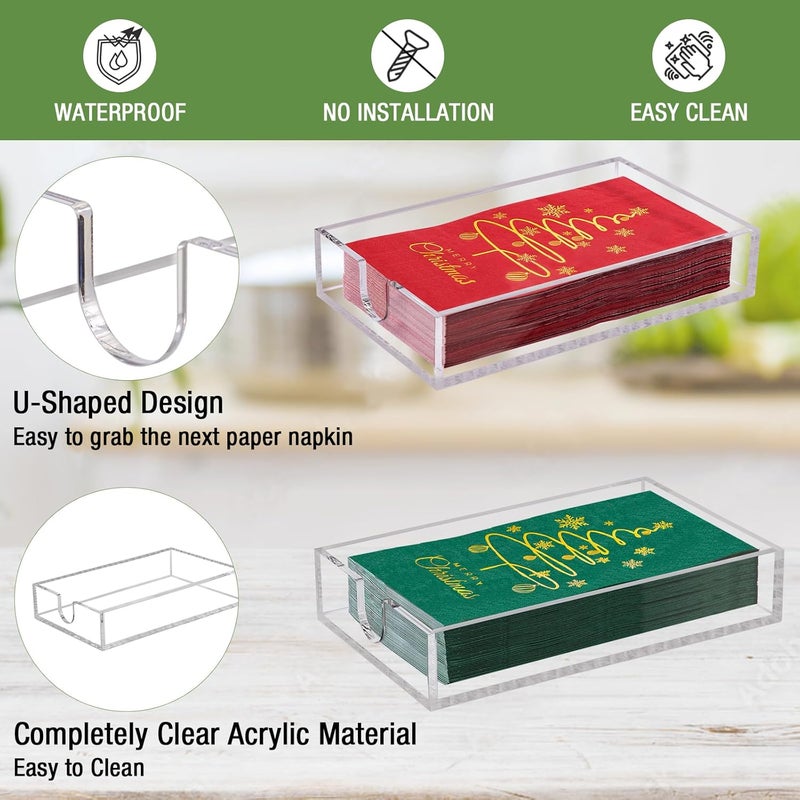 bryantye Napkin Holder, 2 Pack Acrylic Napkin Holder for bathroom, Clear Guest Towel Holder Tray for Bathroom, Flat Acrylic Tray for Kitchen Restaurant, Towel Holder for Paper Hand Towel & Bathroom Accessories - Image 4