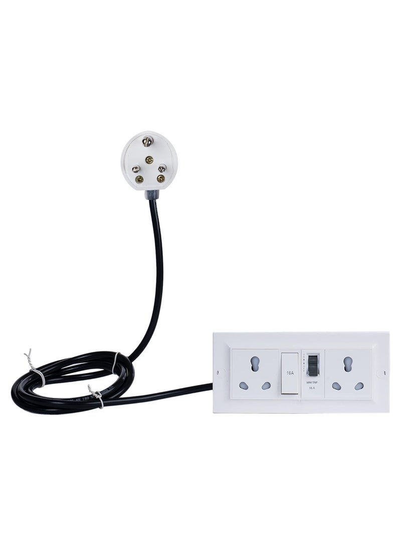 HACKENSACK Hackensack Extension Board Two 1616A Socket 16A 15A Master Switch and 16A MCB Polycarbonate Long 15 SQMM x 3 Core Heavy Duty 5 Meter Wire Cable with 15 Amp 3 Pin Plug White  - Image 1
