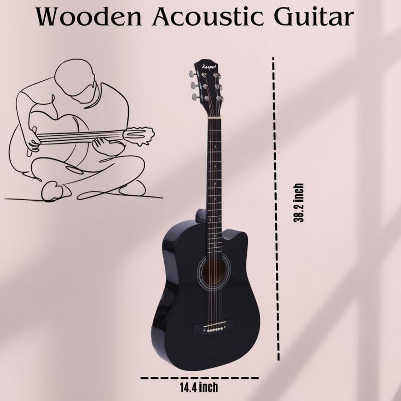MegArya 38" Black Acoustic Guitar Starter Kit - Image 3