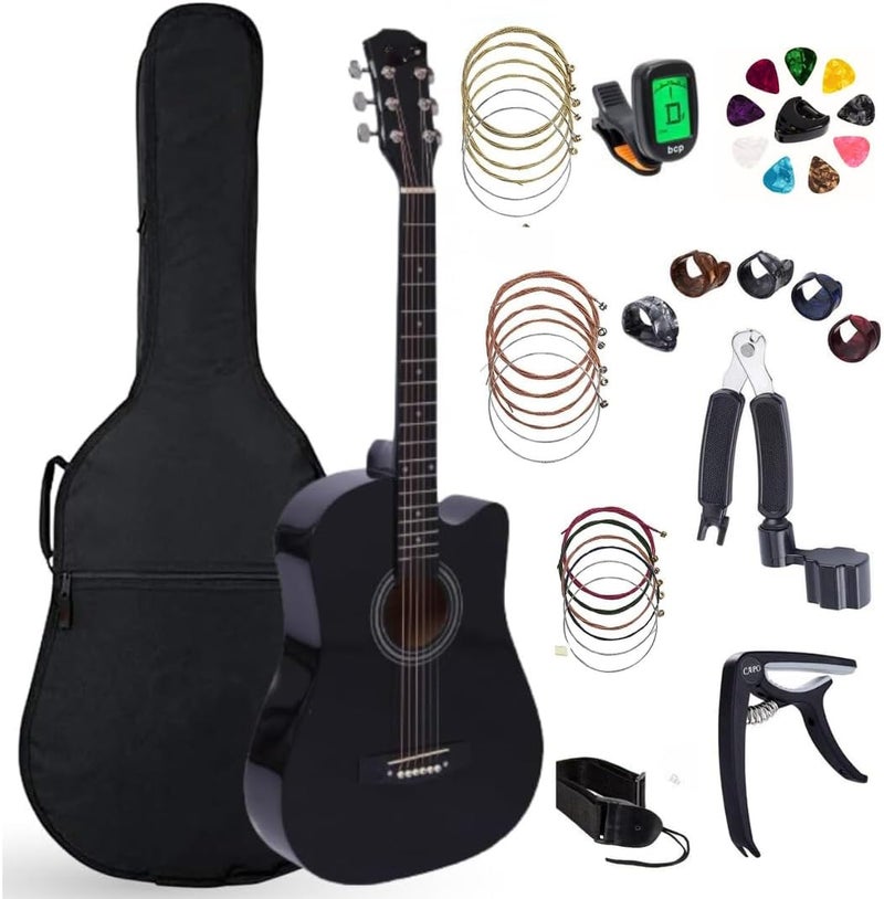 MegArya 38" Black Acoustic Guitar Starter Kit - Image 1