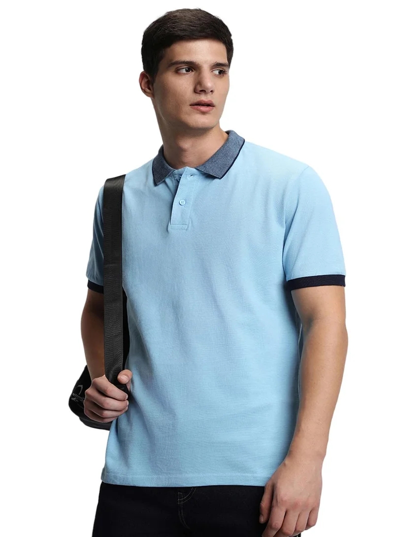 دينيس لينغو Light Blue Half-Sleeves T-Shirt for Men, Slim Fit