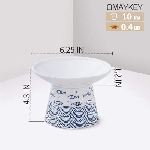 OMAYKEY Extra Wide Cat Bowls, 6.25 Inch Ceramic Raised Cat Bowl Set for Food & Water, Wide Shallow Pet Food Dish, Anti Vomiting, Stress Free, Whisker Fatigue, 2 Packs, Blue - Image 3
