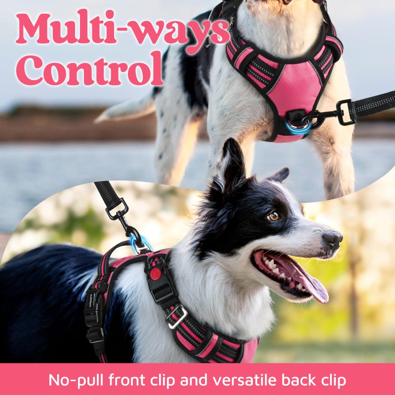 rabbitgoo Dog Harness Medium Sized, No Pull Dog Vest with 3 Buckles, Adjustable Soft Padded Pet Harness with Easy Control Handle and Reflective Strips, Pink, M - Image 3