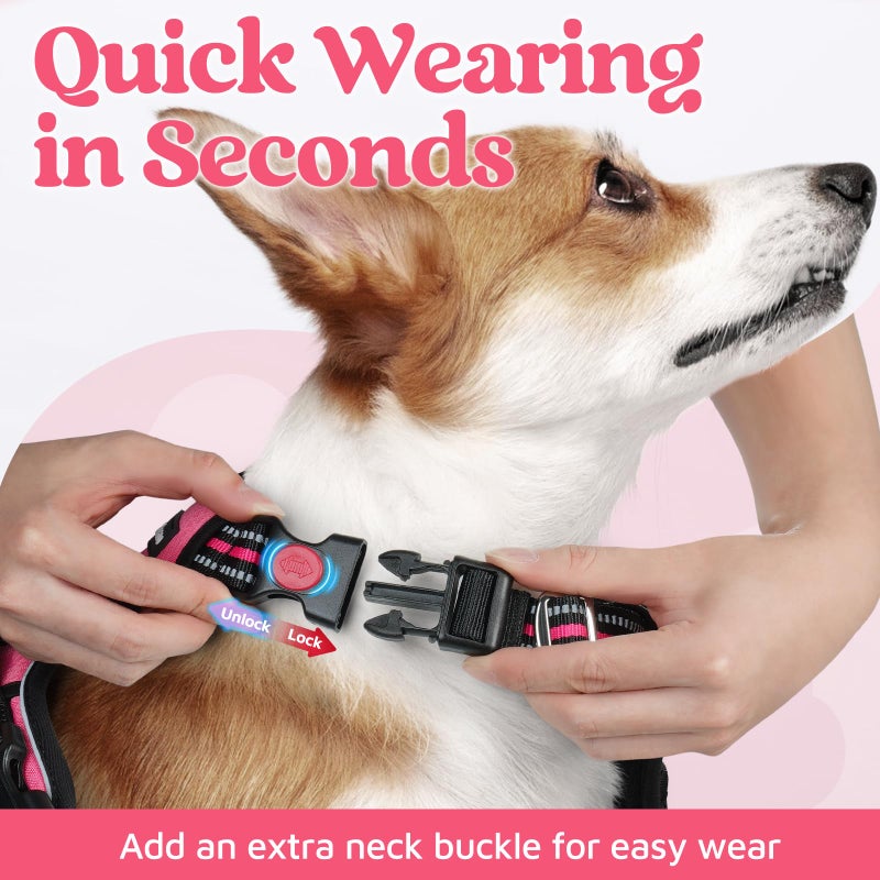rabbitgoo Dog Harness Medium Sized, No Pull Dog Vest with 3 Buckles, Adjustable Soft Padded Pet Harness with Easy Control Handle and Reflective Strips, Pink, M - Image 2