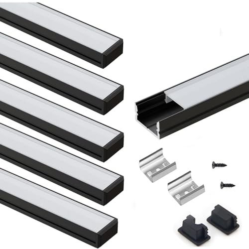 VST 6Pack 1ft/0.3m U-Shape LED Aluminum Channel System with Milky Cover, End Caps, Mounting Clips, Fits 3528/2825/5050/5630 LED Strips, Indoor/Outdoor Use, LED Type - Image 1