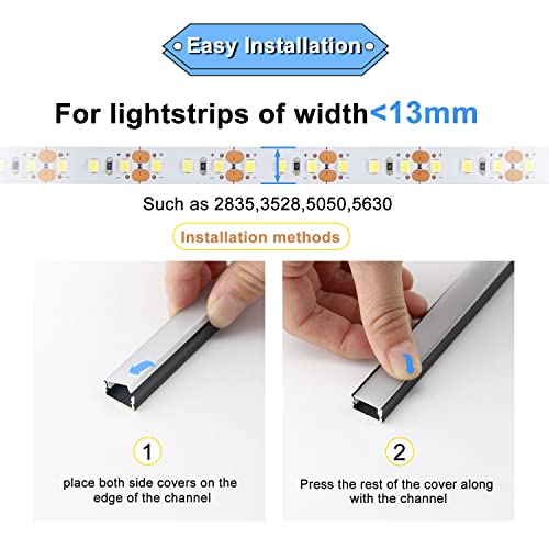 VST 6Pack 1ft/0.3m U-Shape LED Aluminum Channel System with Milky Cover, End Caps, Mounting Clips, Fits 3528/2825/5050/5630 LED Strips, Indoor/Outdoor Use, LED Type - Image 5