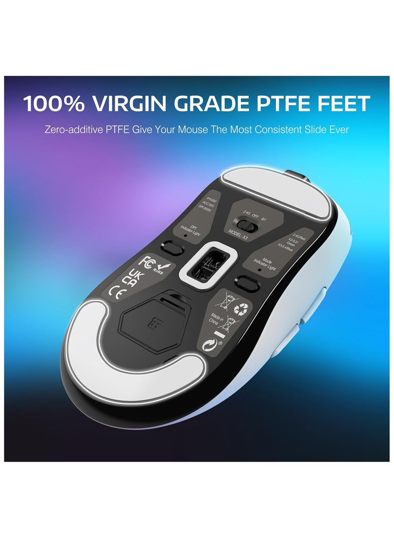 ATTACK SHARK X3 49g Ultralight Mouse, PixArt PAW3395 Gaming Sensor, BT/2.4G Wireless/Wired Gaming Mouse, 26000 DPI, 200 Hours Battery, Office Mice for Win11/Xbox/PS/Mac (White)