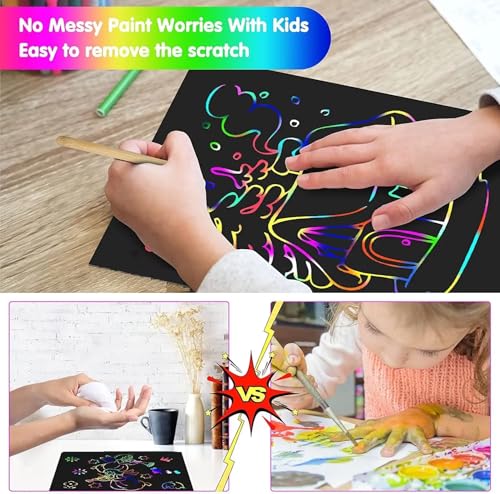 Smasiagon Scratch Paper Art Set for Kids: 60 Pcs Magic Black Scratch Off Art Crafts Kits Colorful Drawing Toys for 3-12 Year Old Girls Boys Halloween Party Favor Game DIY Birthday Christmas Gift - Image 3