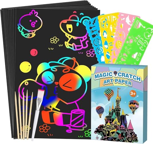 Smasiagon Scratch Paper Art Set for Kids: 60 Pcs Magic Black Scratch Off Art Crafts Kits Colorful Drawing Toys for 3-12 Year Old Girls Boys Halloween Party Favor Game DIY Birthday Christmas Gift - Image 1
