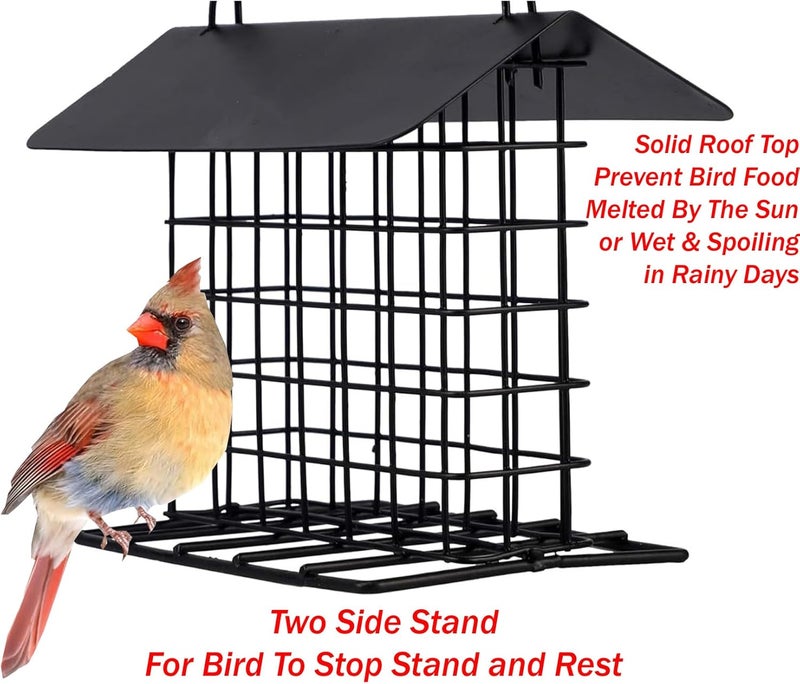 Mcage Durable Roof Top Bird Parrot Suet Reusable Feeder for Outside Garden Yard Patio Hanging Metal Suet Cake Holder Squirrel Proof Weatherproof for Wild Hummingbird Woodpecker Single Suet Cage - Image 3