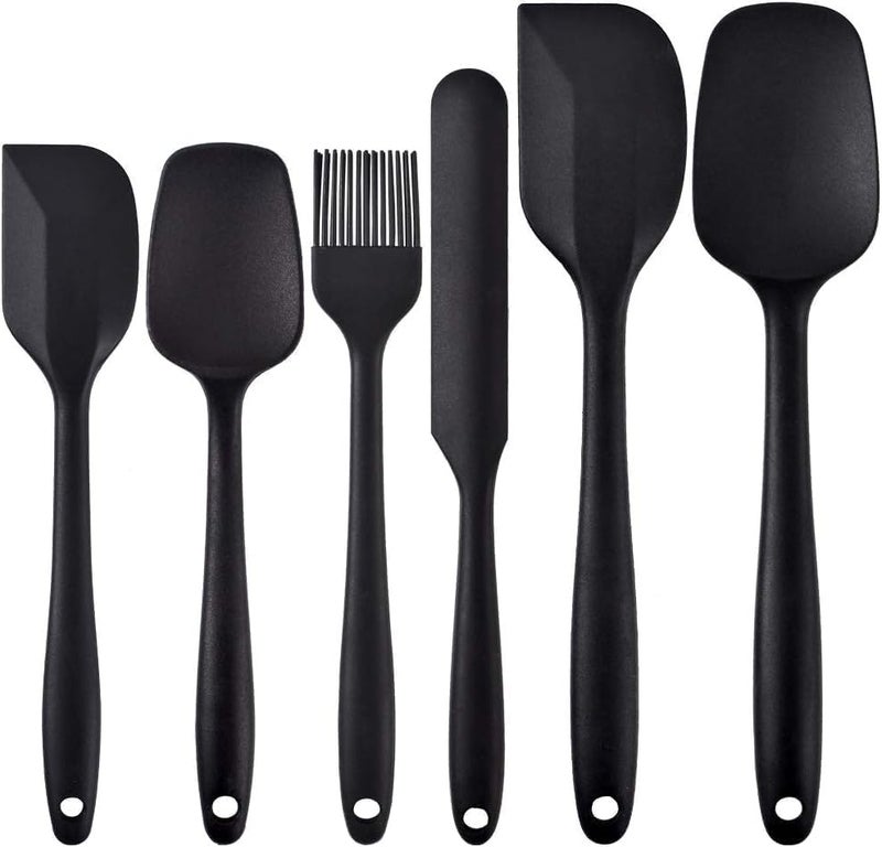 Casa Azul Silicone Spatula Set6 Heat Resistant Up to 250C BPAFree FoodGrade Material NonStick Cookware Safe Easy to Clean Washable Multipurpose Cooking Baking Utensils Black - Image 1