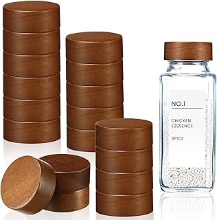 FillTouch 28 Pcs Wood Jar Lids Airtight Spice Jars Lids Fits 4 oz and 8 oz Square Spice Jars Reusable Can Wooden Lids - Image 1