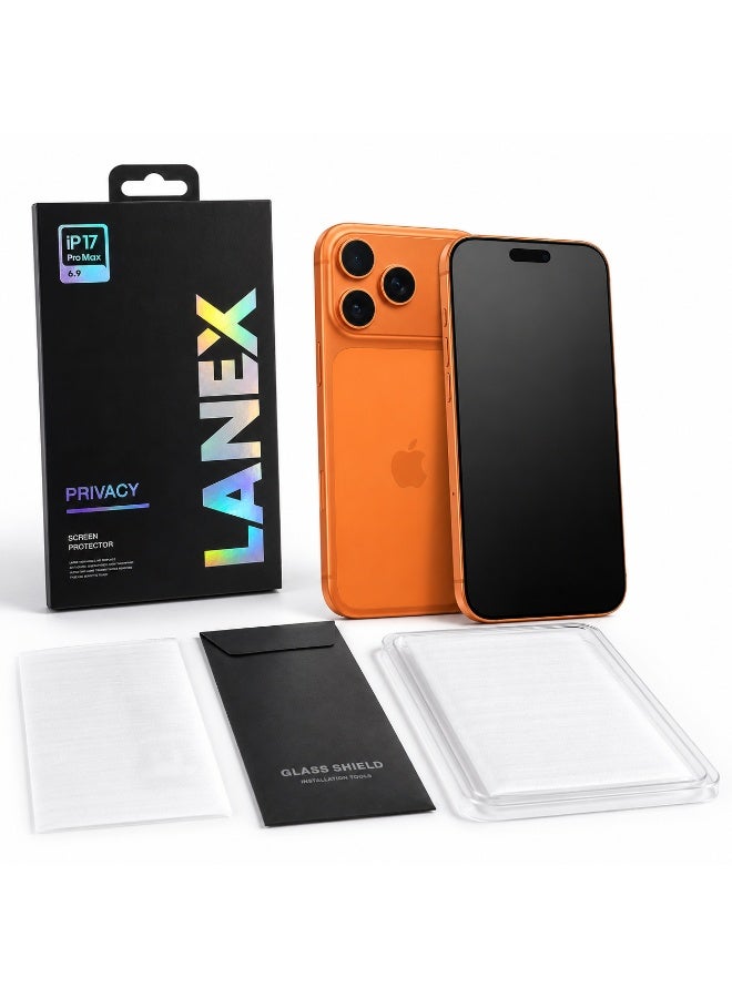LANEX Premium Black Edition Privacy Anti-Spy Tempered Glass Screen Protector for iPhone 17 Pro Max 6.9 Inch with Auto Alignment Tray and Oleophobic Coating - Image 1