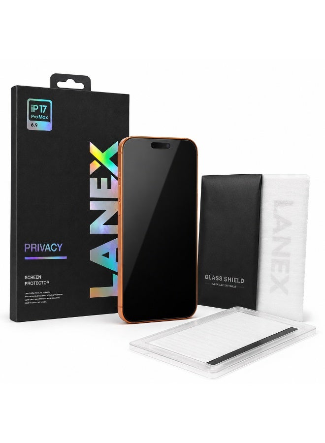 LANEX Premium Black Edition Privacy Anti-Spy Tempered Glass Screen Protector for iPhone 17 Pro Max 6.9 Inch with Auto Alignment Tray and Oleophobic Coating - Image 4