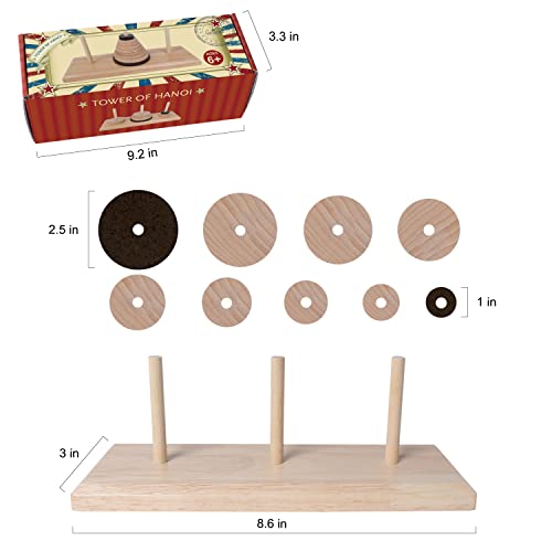 Gothink Wooden NineStorey Tower of Hanoi Logic Puzzle Brain Teaser Intellectual Toy for Kids and Adults - Image 5