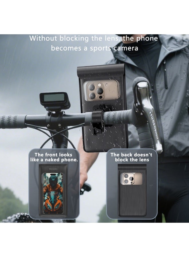 Yesido C333 Waterproof Bike Phone Holder - 360° Rotation Motorcycle Handlebar Mount Pouch for 4.7-7.3" Smartphones - Black - Image 4