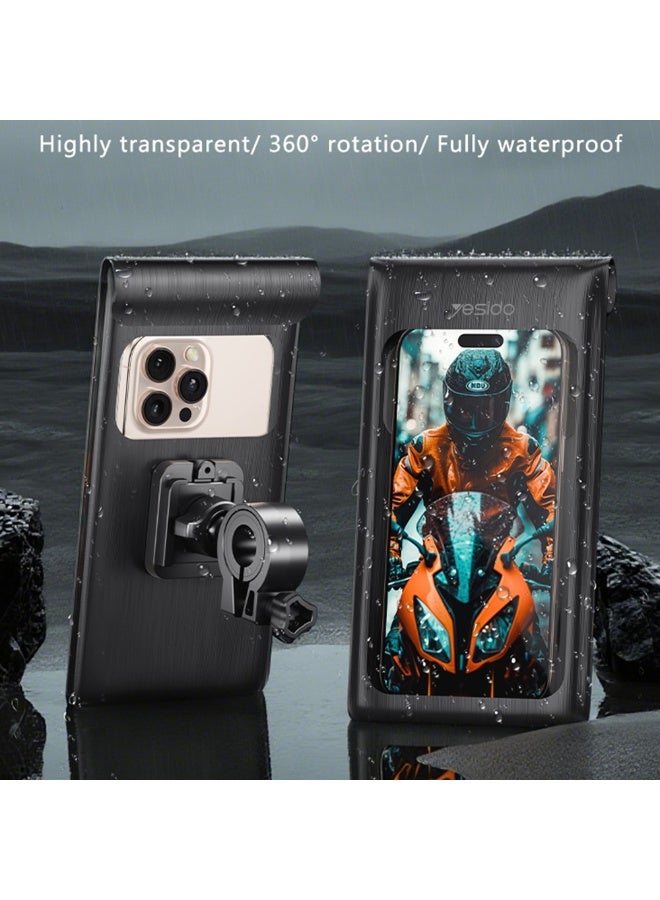 Yesido C333 Waterproof Bike Phone Holder - 360° Rotation Motorcycle Handlebar Mount Pouch for 4.7-7.3" Smartphones - Black - Image 2