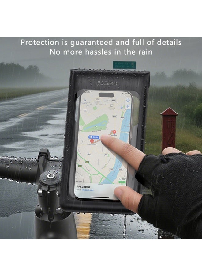 Yesido C333 Waterproof Bike Phone Holder - 360° Rotation Motorcycle Handlebar Mount Pouch for 4.7-7.3" Smartphones - Black - Image 3