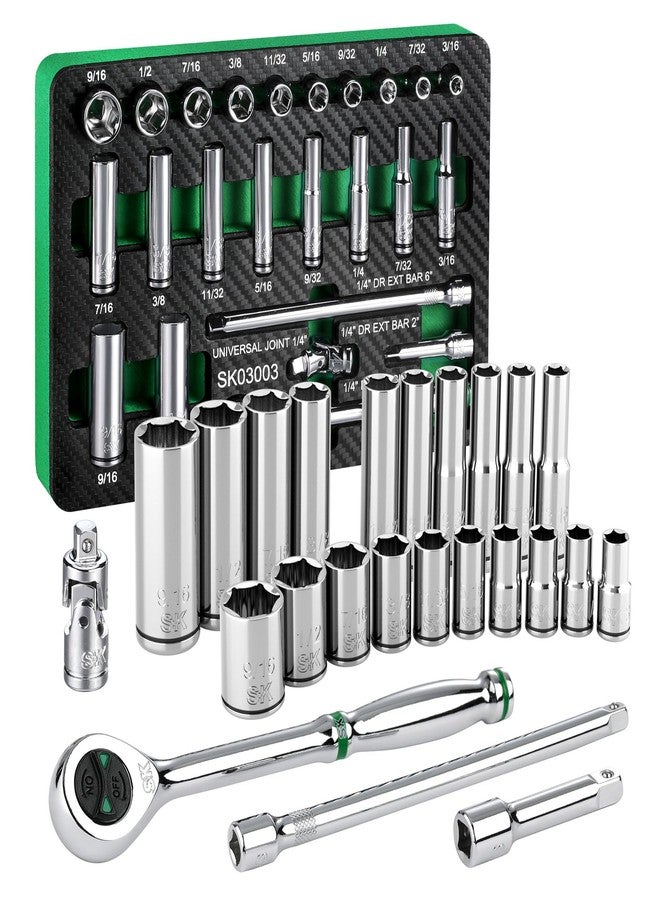 اس كي كي طقم مقابس SK مقاس 1/4 بوصة مع سقاطة 160-P، 24 قطعة، SAE، لمسة نهائية SuperKrome، هيكل CR-V فاخر، مع منظم أدوات من إسفنج EVA - Image 1