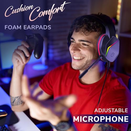 LAPCARE Bunker Gaming Over Ear Headset with RGB Back Lights|40Mm Drivers|3.5Mm+USB Jack|Adujustable Microphone|Light Design&Comfortable|Super Anti Violence&Break|Braided PVC Line(Lhp-210),Black - Image 4