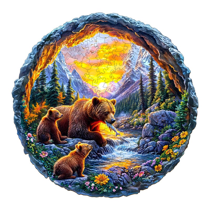 DOCRAGI Wooden Puzzles for Adults - Bear Family Wooden Jigsaw Puzzle - Unique Animal Shaped Wood Puzzles Adult - Christmas Birthday Gifts for Adults/Friends/Family - 100pcs 8.5 * 8.4in - Image 1