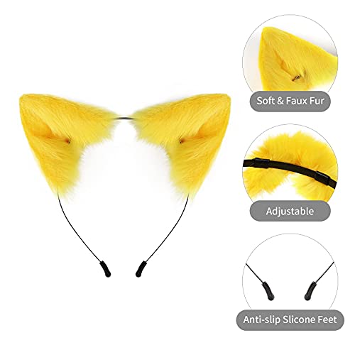 SMILETERNITY Handmade Fox Wolf Cat Ears Headwear Costume Accessories for Halloween Christmas Party (Yellow) - Image 3