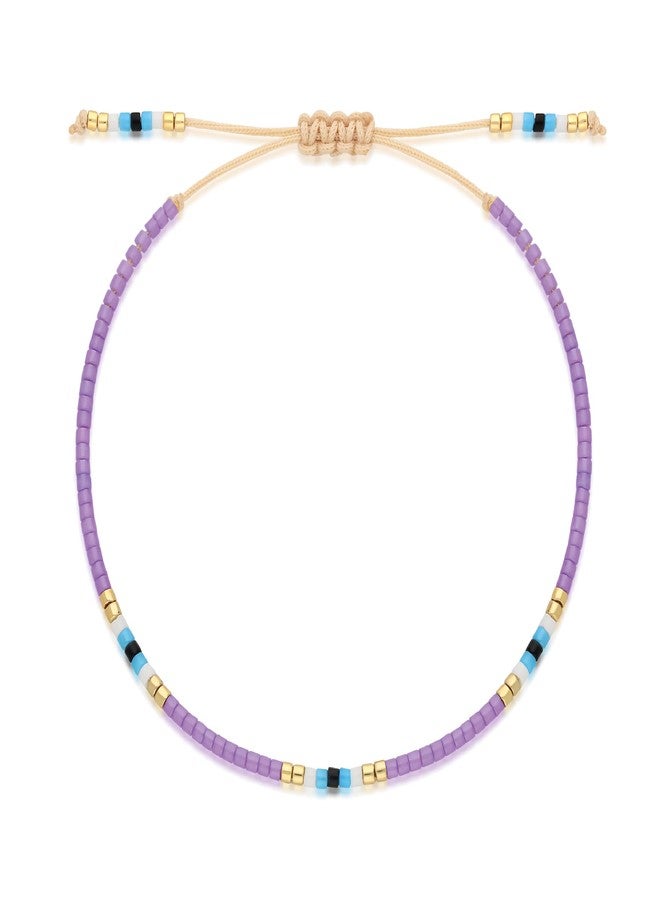 NAZ COLLECTION - Miyuki Seed Bead Evil Eye Bracelets, Beaded Bracelets for Women, String Evil Eye Jewelry, Adjustable Protection Bracelet, Gifts for Women, Luck Amulet for Women, Men, Family & Friends (Violet) - Image 1