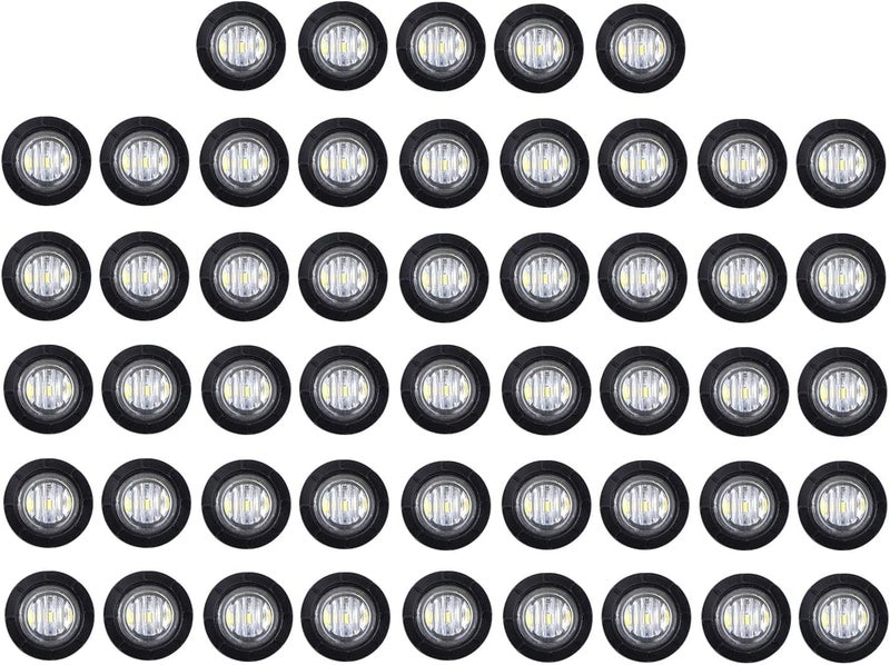 TMH 50 Pcs 3/4 Inch White Light 3 LED Clearance Markers Side Marker Indicator Lights Mini Round Front Rear 3 LED with Rubber for Truck Trailer Car Bus 12V DC - Image 1