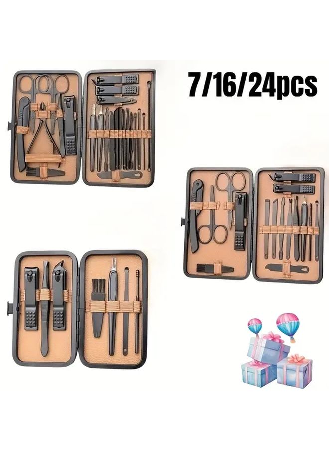 Brown 16 Piece Nail Clipper Kit Multifunctional Precision Trimming Home Travel Set - Image 3