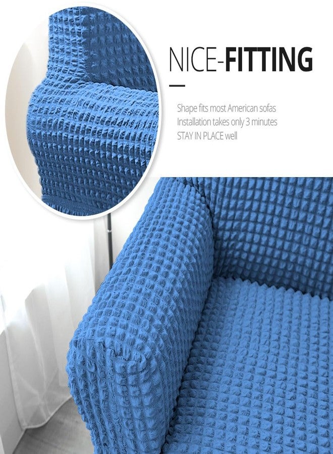NICEEC غطاء أريكة NICEEC أزرق، قطعة واحدة، سهل التركيب، غطاء أريكة عالمي عالي المرونة ومتين، واقي أثاث مع تنورة، نمط ريفي (3 مقاعد أزرق كلاسيكي) - Image 3