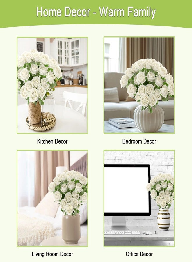 Cloudecor مجموعة كلاودديكور من 12 وردة بيضاء اصطناعية، ورود صناعية مخملية حريرية لتزيين المنزل وحفلات الزفاف - Image 4