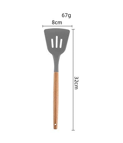 P-Plus International Silicone Slotted Spatula, High Heat Resistant to 480°F, BPA Free, Food Grade Slotted Turner, Wooden Handle Nonstick Flipper for Fish, Eggs (Grey, Pack of 2) - Image 3