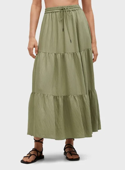 MANGO Drawstring Waist Tiered Skirt