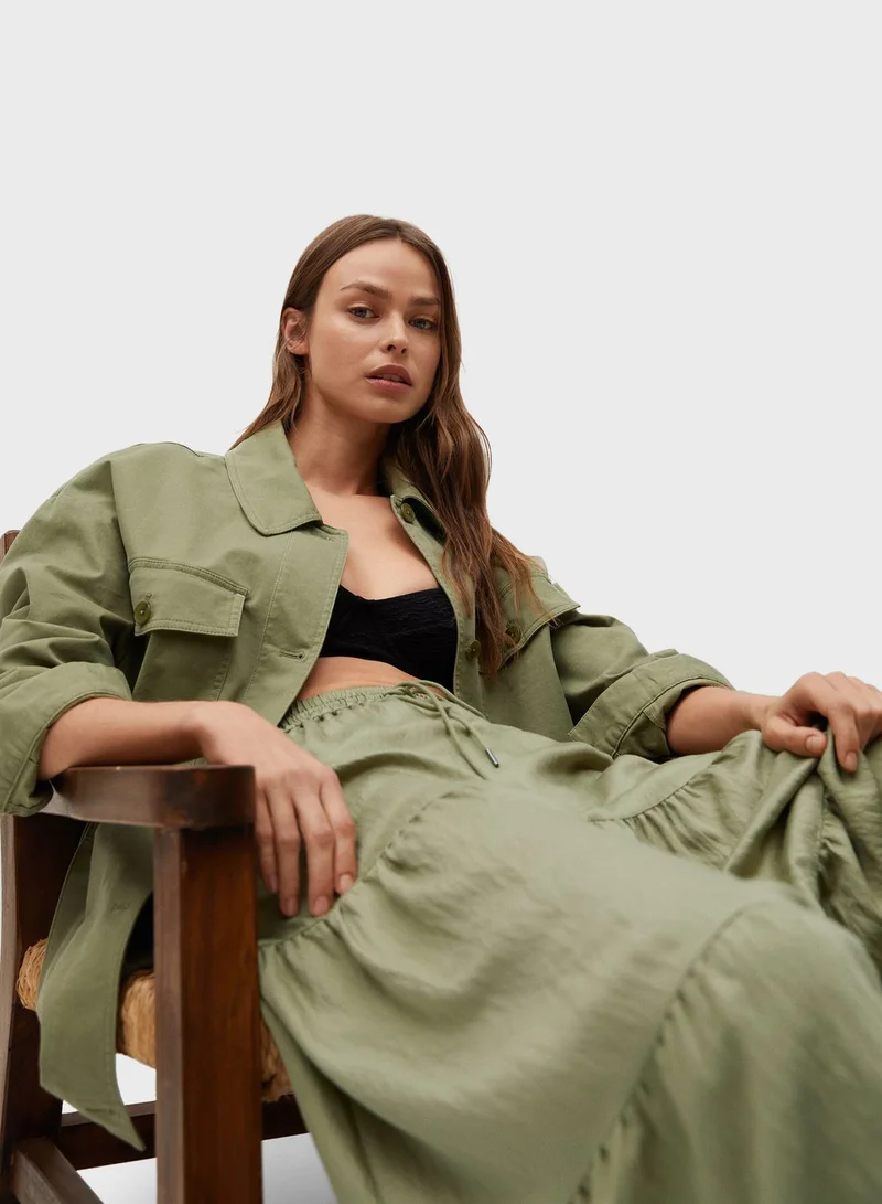 MANGO Drawstring Waist Tiered Skirt