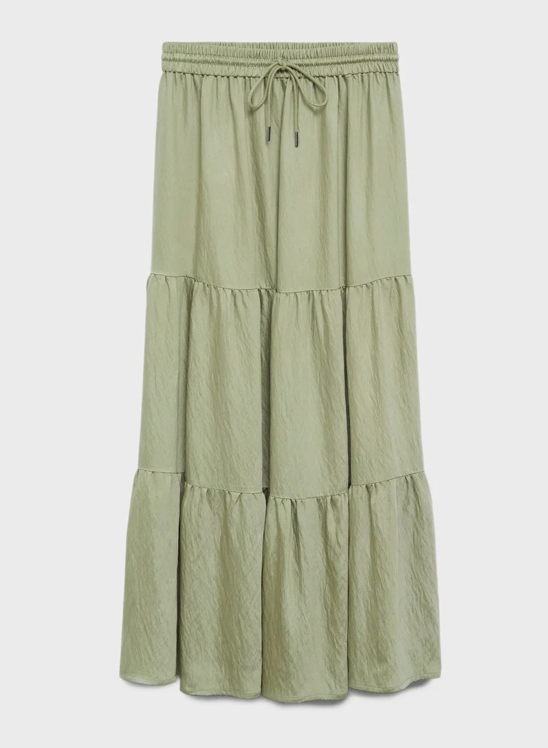 MANGO Drawstring Waist Tiered Skirt