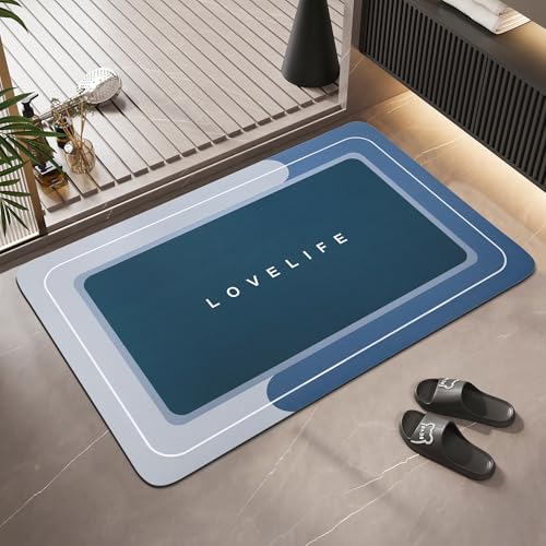 YCTMALL Bath mat Rubber Bathroom Mat-Quick Dry Absorbent Rug Non-Slip Thin Bathroom Rug Instant Dry Magic Bath mats for Bathroom Floor Mat in Front of Bathtub, Sink, Blue, 17x27in - Image 1