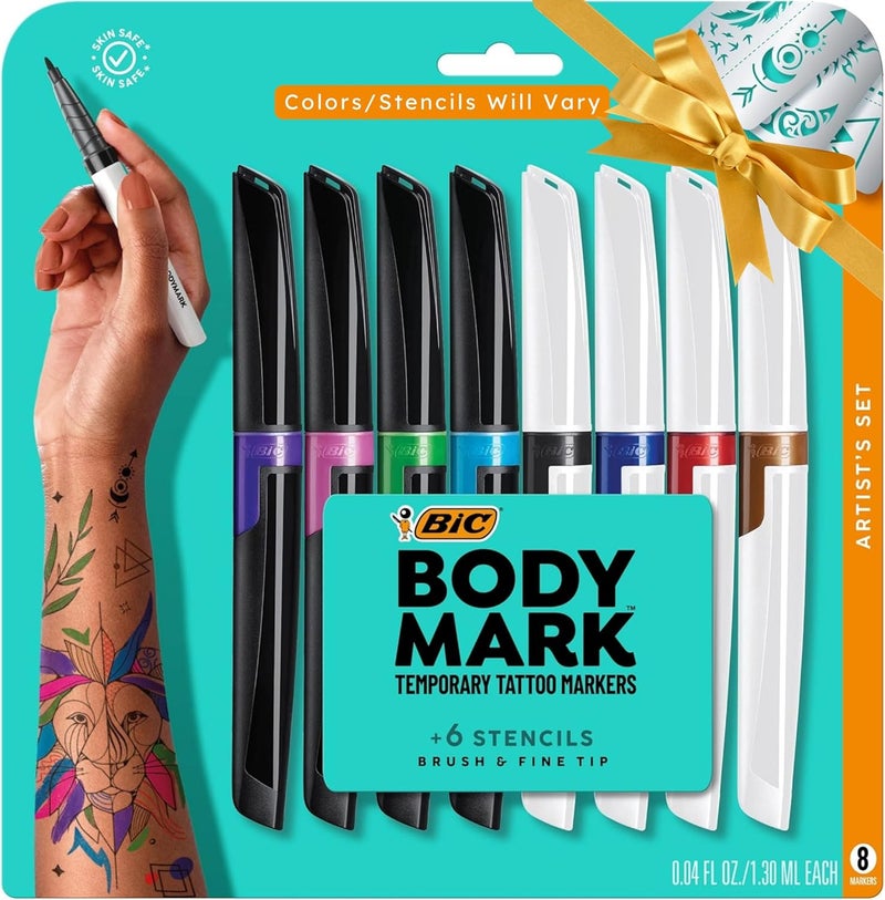 Bic BIC BodyMark Temporary Tattoo Markers for Skin, Color Collection, Flexible Brush Tip, Assorted Colors, Skin-Safe, Cosmetic Quality (Pack of 6, 48 Count Total)
