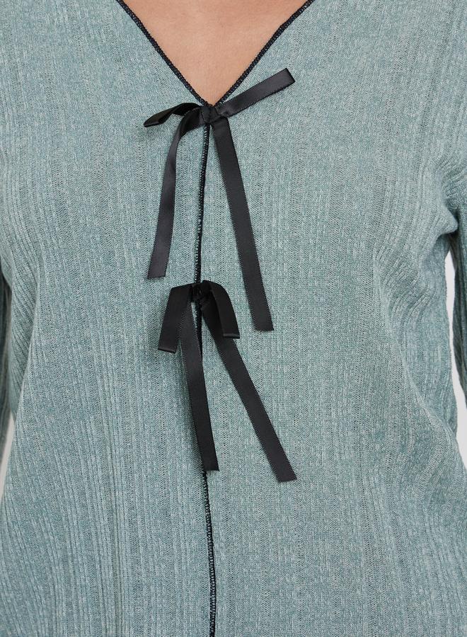 Styli Texture Ruffled Detail T-Shirt and Long Pyjama Set - Image 3