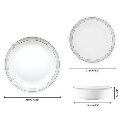 Corelle Dinnerware Set 12pc Set Mystic GreyDinner Set for 4 Includes 4 x Dinner Plates Side Plates Bowls 3 X More Durable Half The Space Weight of Ceramic up to 80 Recycled Glass 1146820 - Image 3