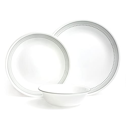 Corelle Dinnerware Set 12pc Set Mystic GreyDinner Set for 4 Includes 4 x Dinner Plates Side Plates Bowls 3 X More Durable Half The Space Weight of Ceramic up to 80 Recycled Glass 1146820 - Image 1