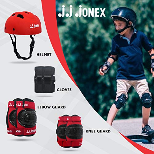 Jonex JJ Jonex Multi Sport Gear Helmet Elbow Guards Knee Caps & Hand Gloves Set for Children (Red, Black, Small, 5-16 Years) - Image 2