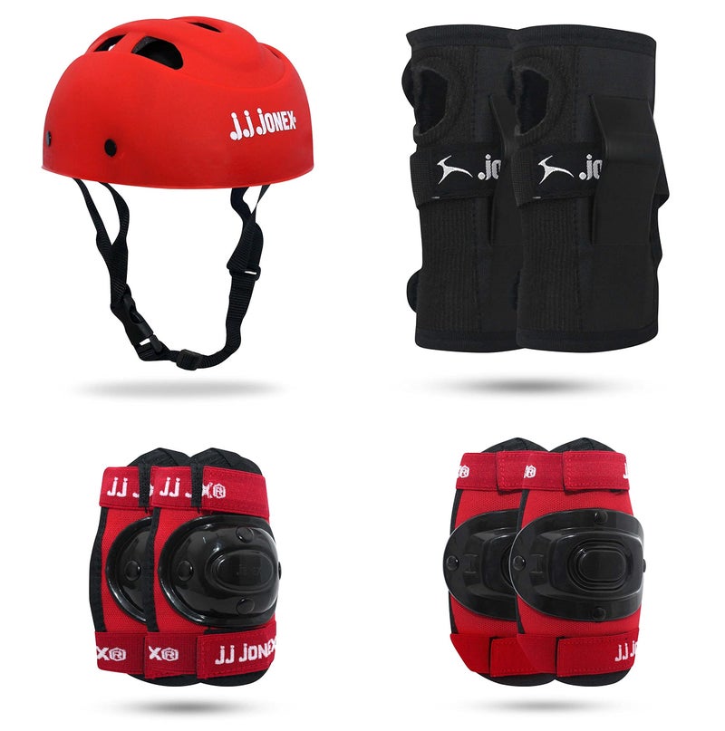 Jonex JJ Jonex Multi Sport Gear Helmet Elbow Guards Knee Caps & Hand Gloves Set for Children (Red, Black, Small, 5-16 Years) - Image 1