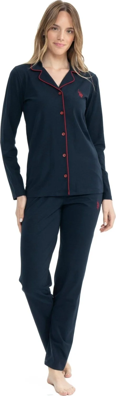 U.S. Polo Assn. Women's Navy Blue Full Placket Pajama Set