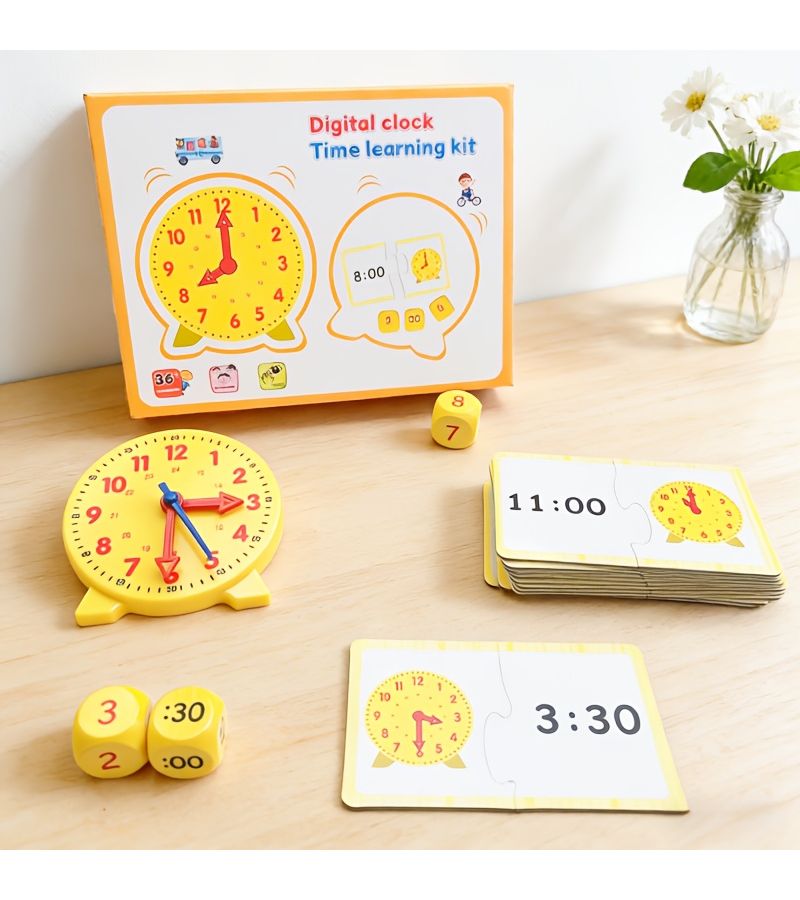 A Time Cognition Learning Clock Set Featuring A Three Hand Interactive Teaching Clock For Time Education Multifunctional Toy With Adjustable Hour Minute And Second Hands Clock Teaching Aids - Image 1